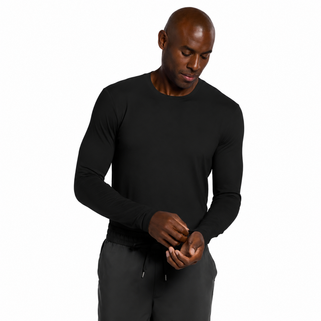 Playera médica de manga larga Cherokee CK807 para hombre color Negro, vista lateral
