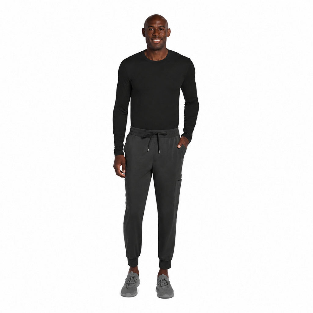 Playera médica de manga larga Cherokee CK807 para hombre color Negro, vista de cuerpo completo