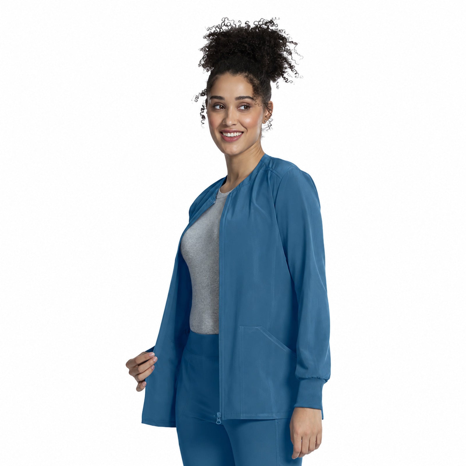 Chamarra médica Cherokee CKA384 Allura para mujer azul Caribe, vista 3 de la prenda | color:azul-caribe