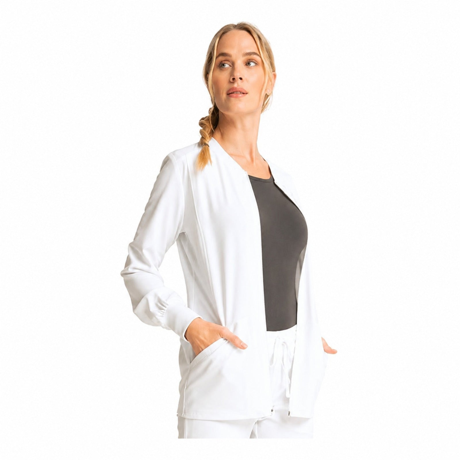 Chamarra médica Cherokee CKA384 Allura para mujer blanca, vista 2 de la prenda | color:blanco