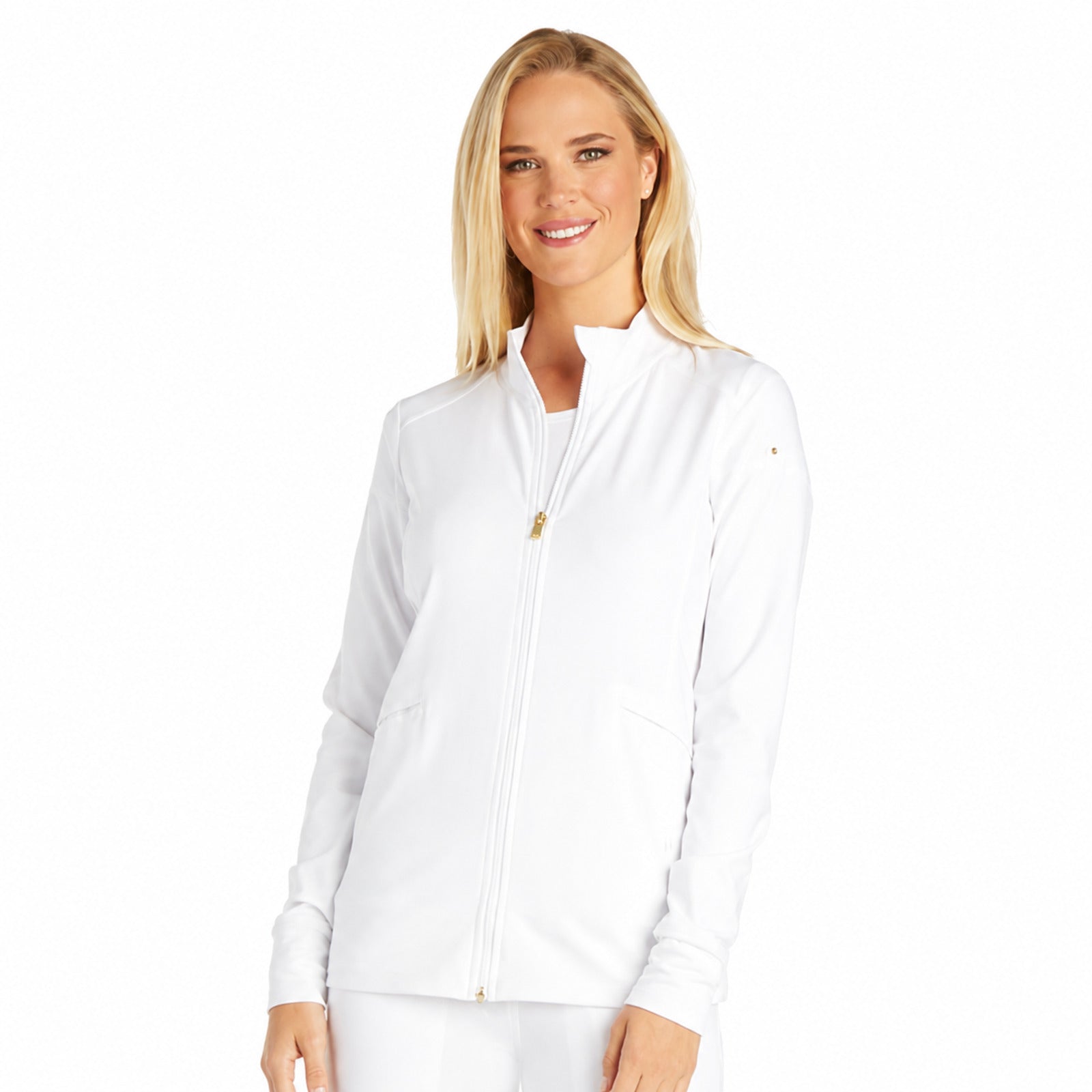 Chamarra médica Cherokee CK303 iFlex blanca para mujer, vista 2 de la prenda | color:blanco