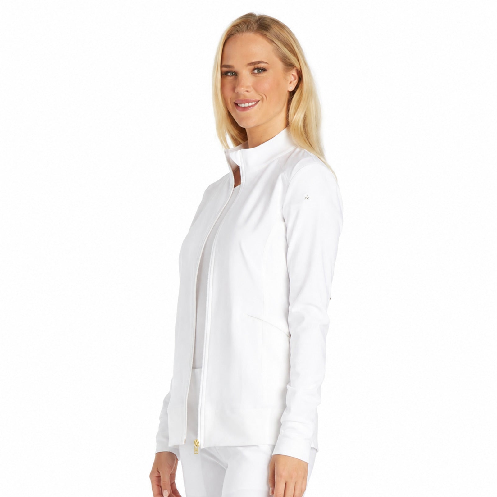 Chamarra médica Cherokee CK303 iFlex blanca para mujer, vista 4 de la prenda | color:blanco