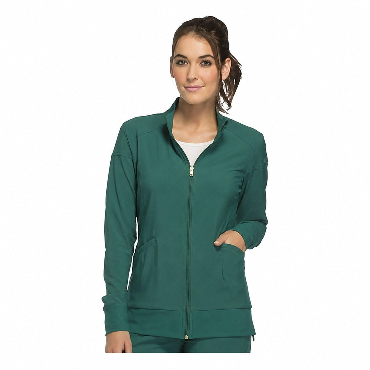 Chamarra médica Cherokee CK303 iFlex verde Hunter para mujer, vista 1 de la prenda | color:hunter