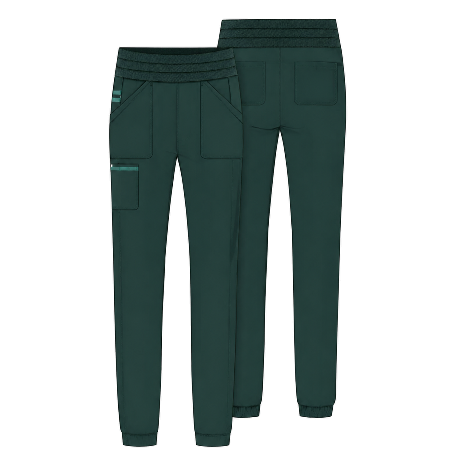Pantalón quirúrgico jogger Cherokee WW011 para mujer Hunter, dibujo técnico frontal y posterior | color:hunter