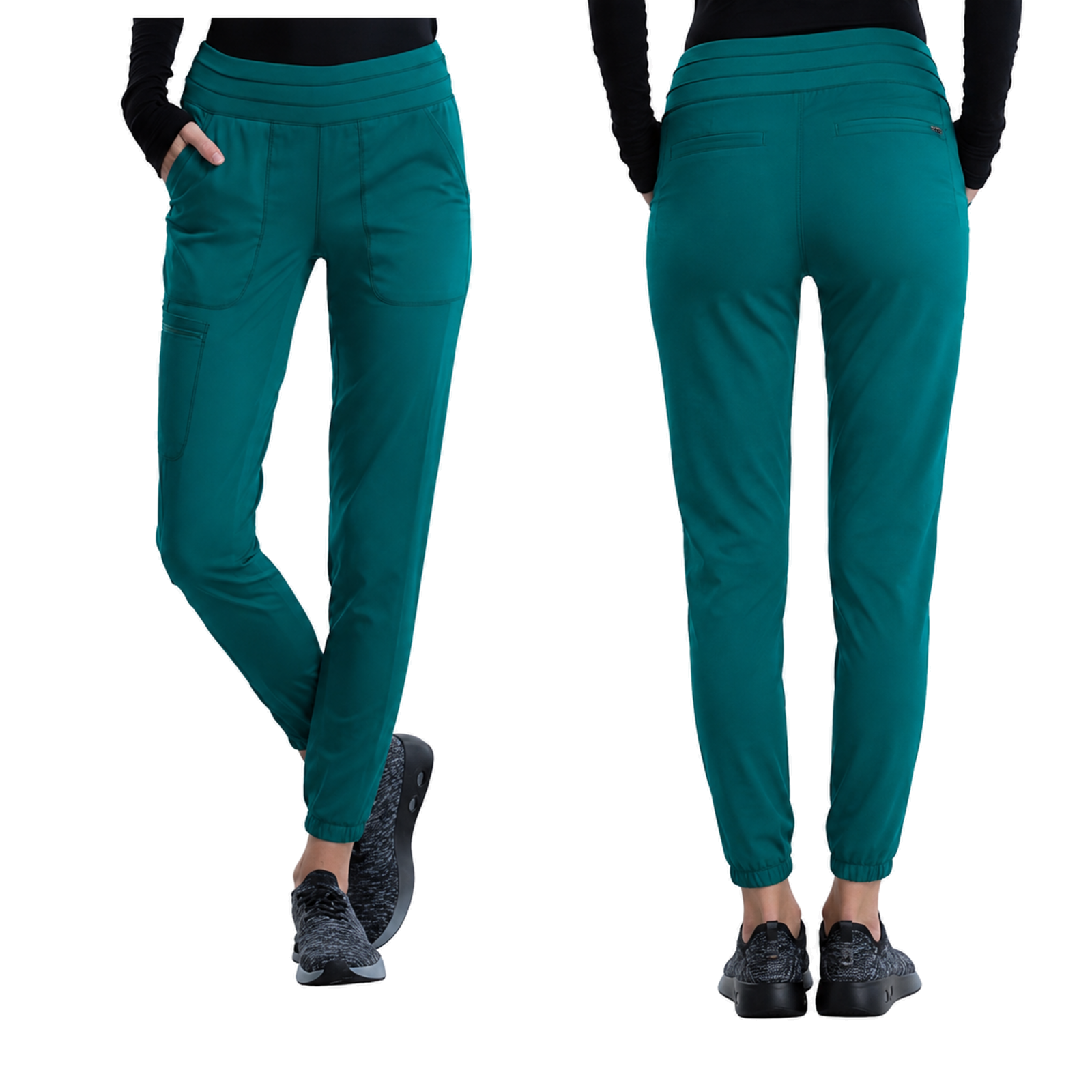 Pantalón quirúrgico jogger Cherokee WW011 para mujer Hunter, vistas frontal y posterior | color:hunter