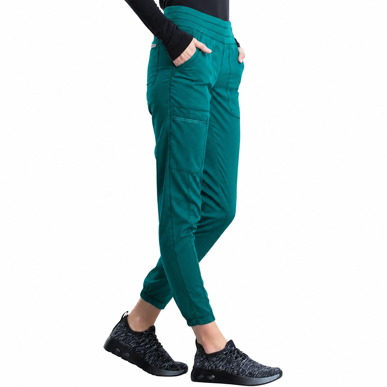 Pantalón quirúrgico jogger Cherokee WW011 Hunter para mujer, vista frontal en pose | color:hunter