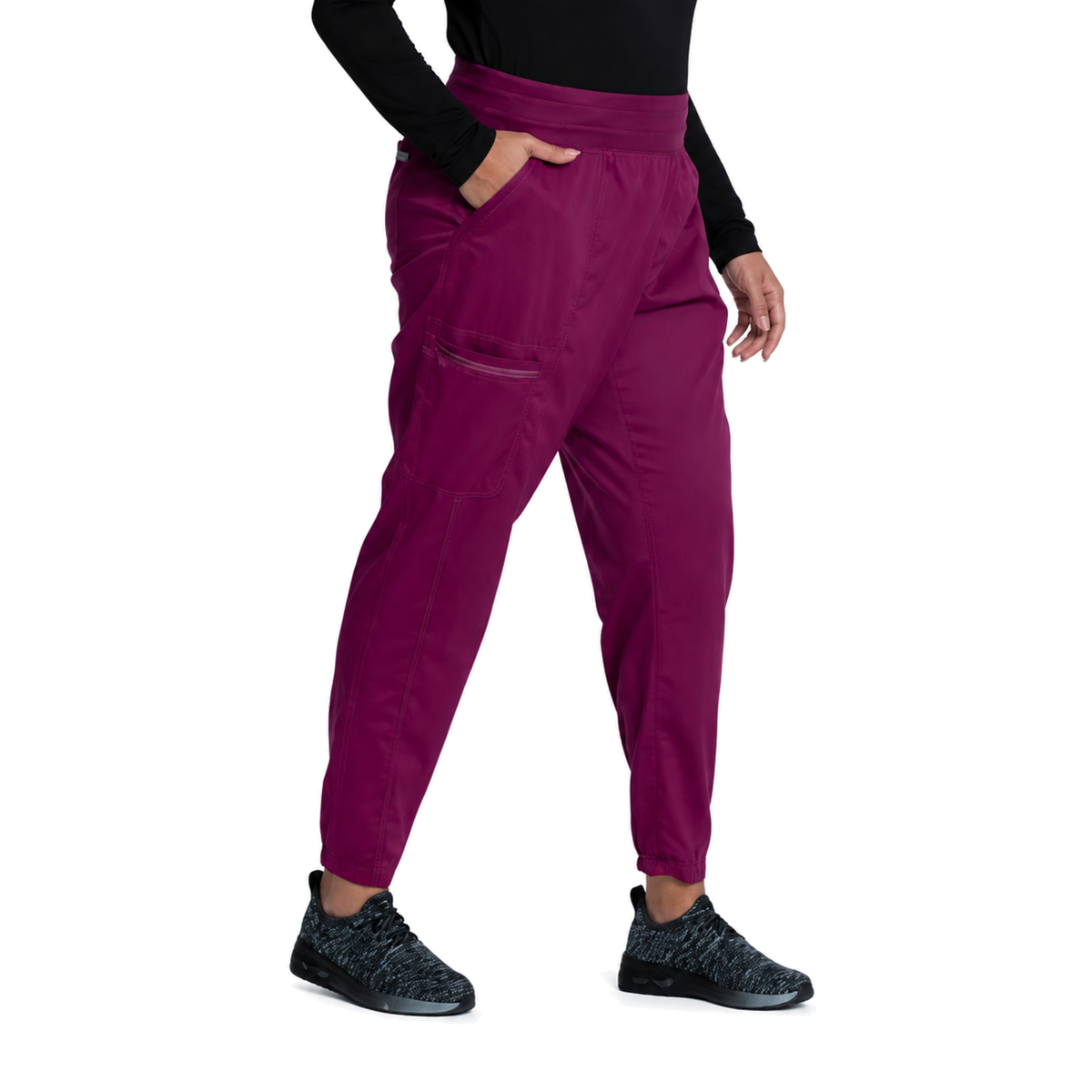 Pantalón quirúrgico jogger Cherokee WW011 para mujer Vino, vista frontal en pose | color:vino