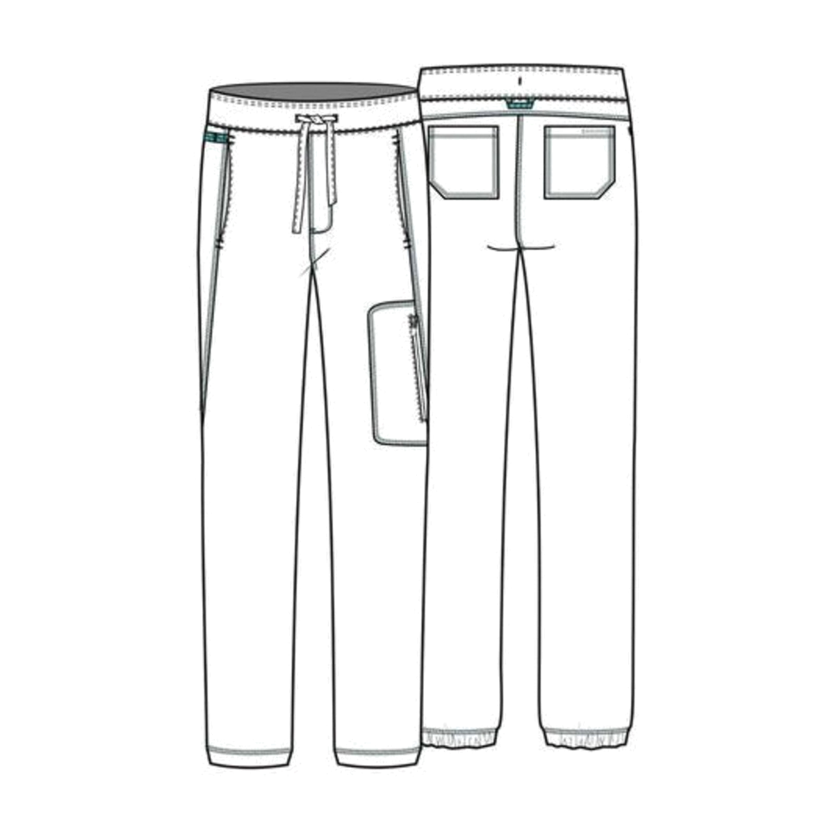 Pantalón médico jogger Cherokee WW012 para hombre Azul cielo, dibujo técnico frontal y posterior | color:azul-cielo