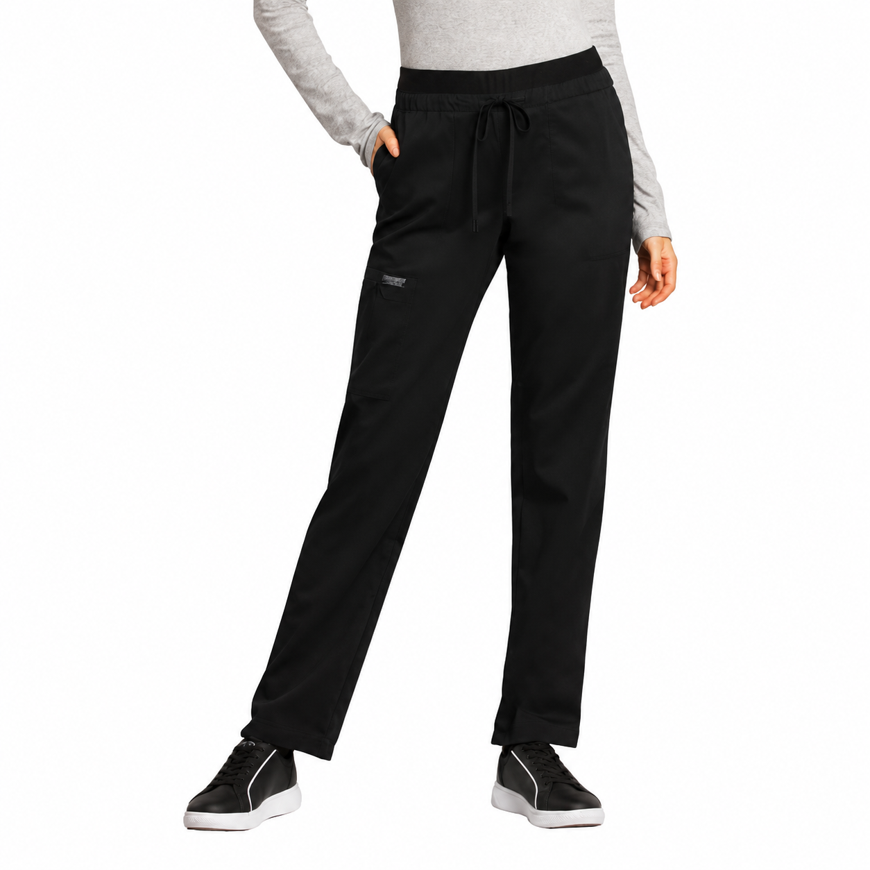 Pantalón quirúrgico Cherokee WW105 negro, vista frontal en modelo | color:negro