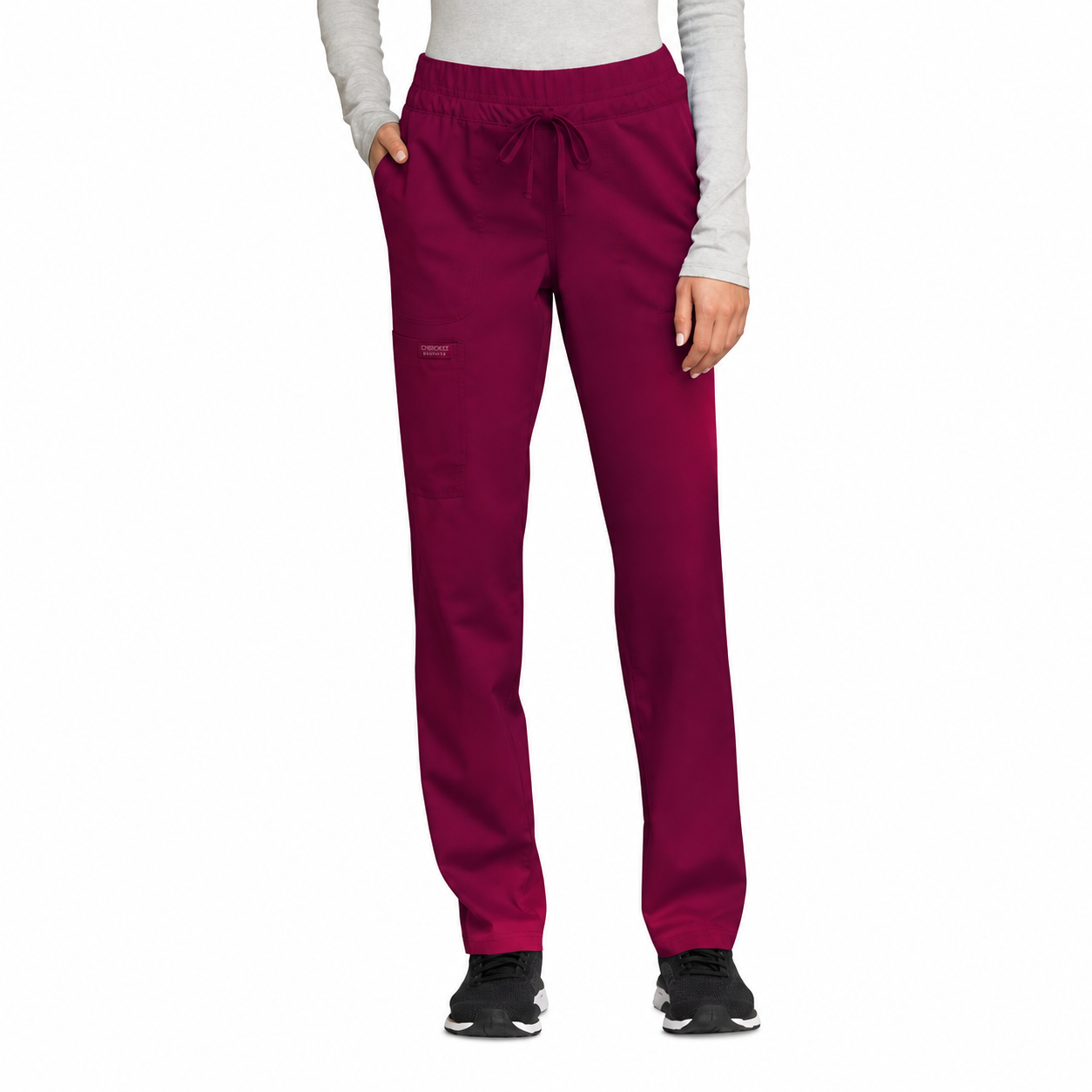 Pantalón quirúrgico Cherokee WW105 vino, vista frontal en modelo | color:vino
