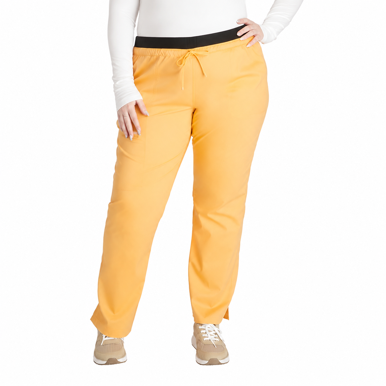 Pantalón quirúrgico Cherokee WW105 Sweet Cantaloupe, vista frontal en modelo | color:sweet-cantaloupe