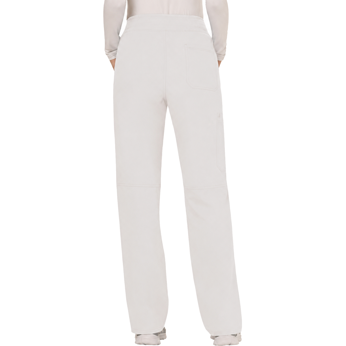 Pantalón quirúrgico Cherokee WW110 para mujer blanco, vista posterior en modelo | color:blanco