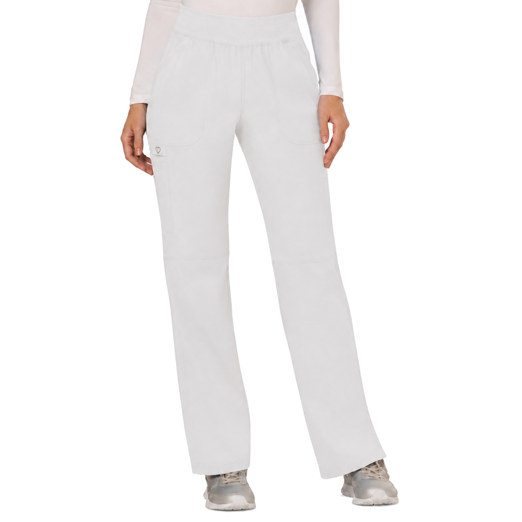 Pantalón quirúrgico Cherokee WW110 para mujer blanco, vista frontal en modelo