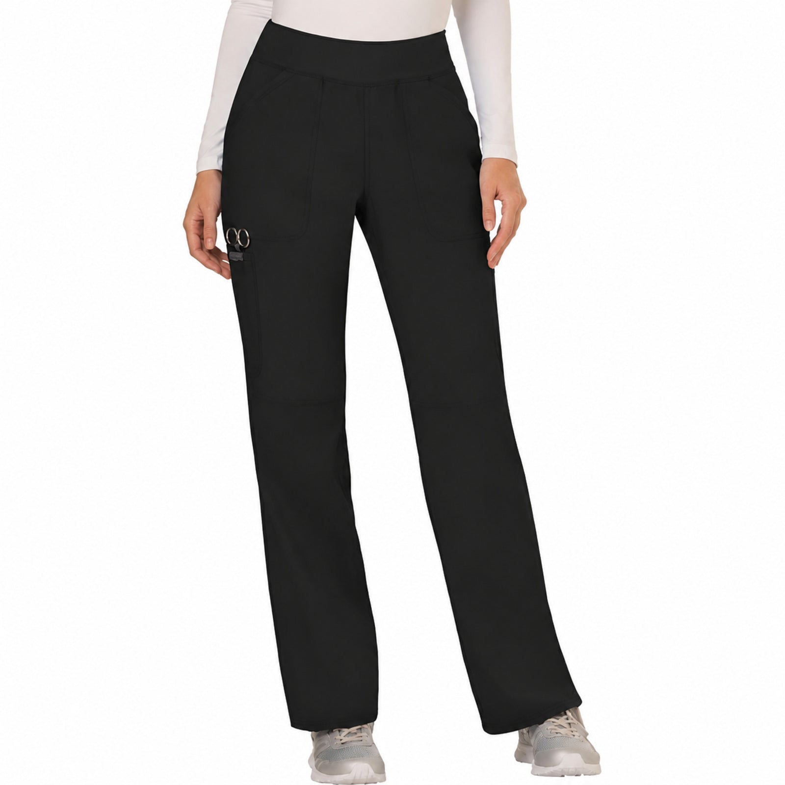 Pantalón quirúrgico Cherokee WW110 negro, vista frontal en modelo | color:negro