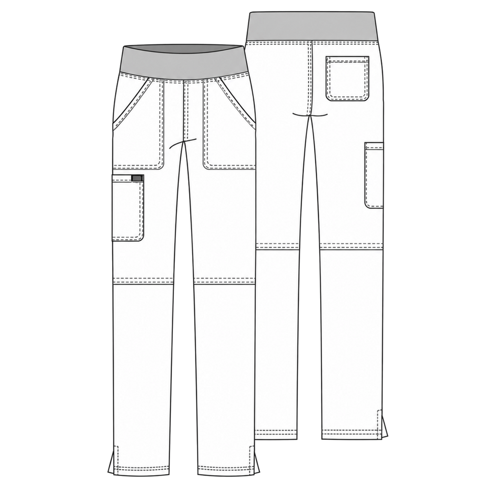 Pantalón quirúrgico Cherokee WW110 para mujer Uva, ficha técnica frontal y posterior