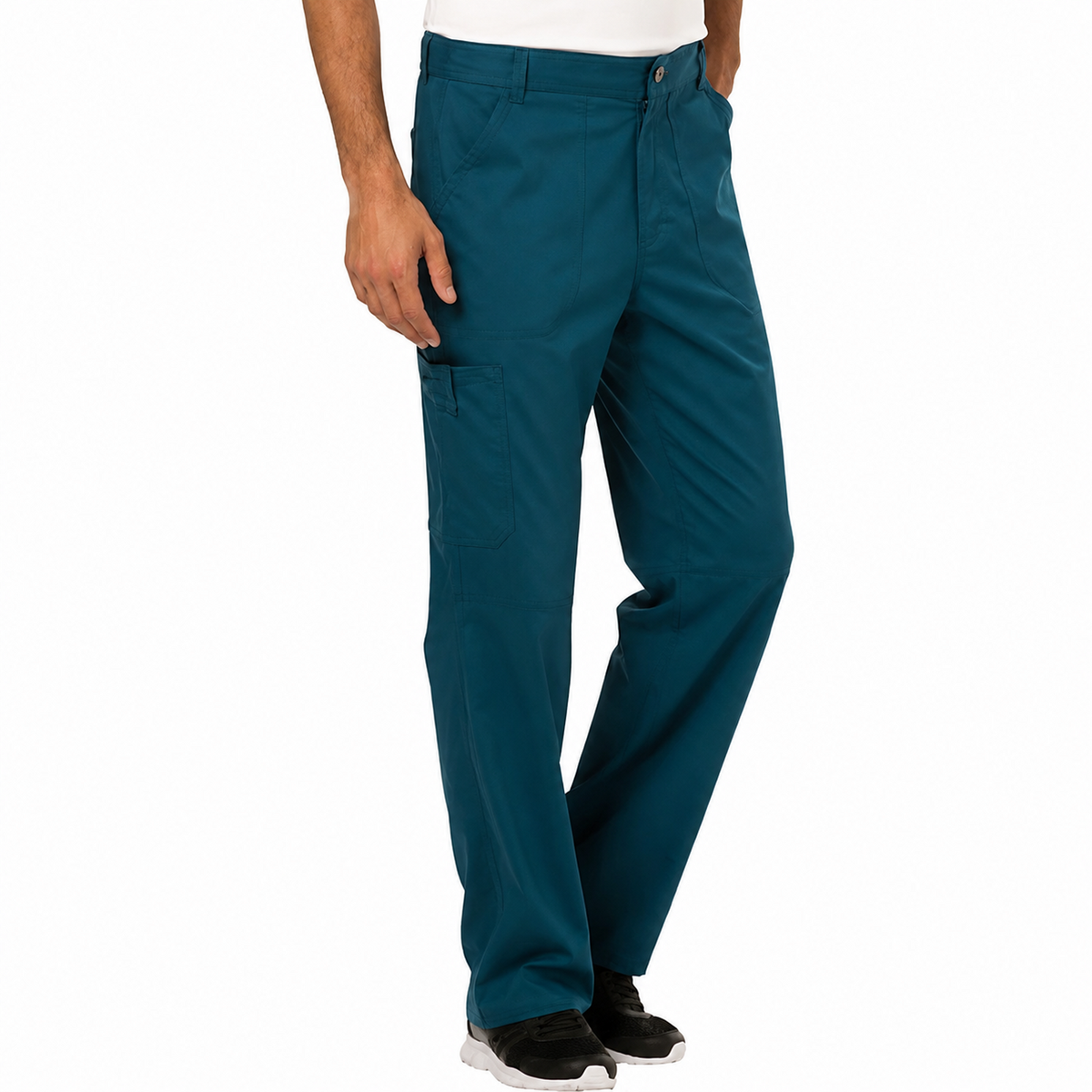 Pantalón quirúrgico Cherokee WW140 para hombre azul caribe, vista tres cuartos | color:azul-caribe