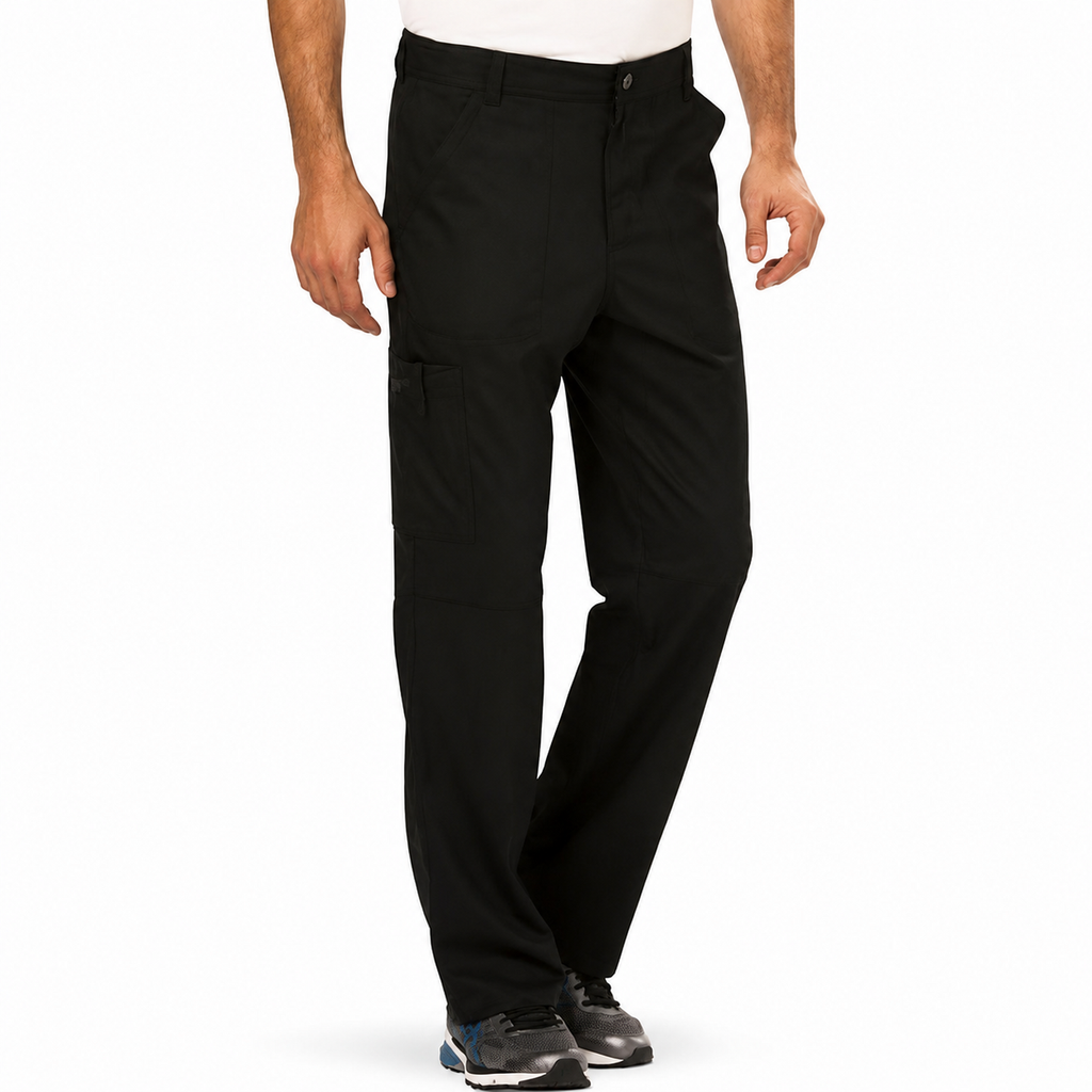 Pantalón quirúrgico Cherokee WW140 para hombre negro, pose lateral