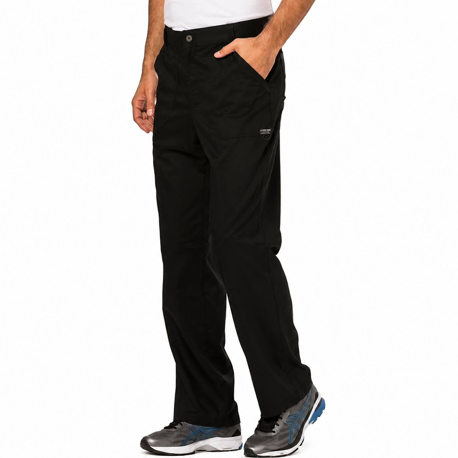 Pantalón quirúrgico Cherokee WW140 para hombre negro, vista tres cuartos | color:negro