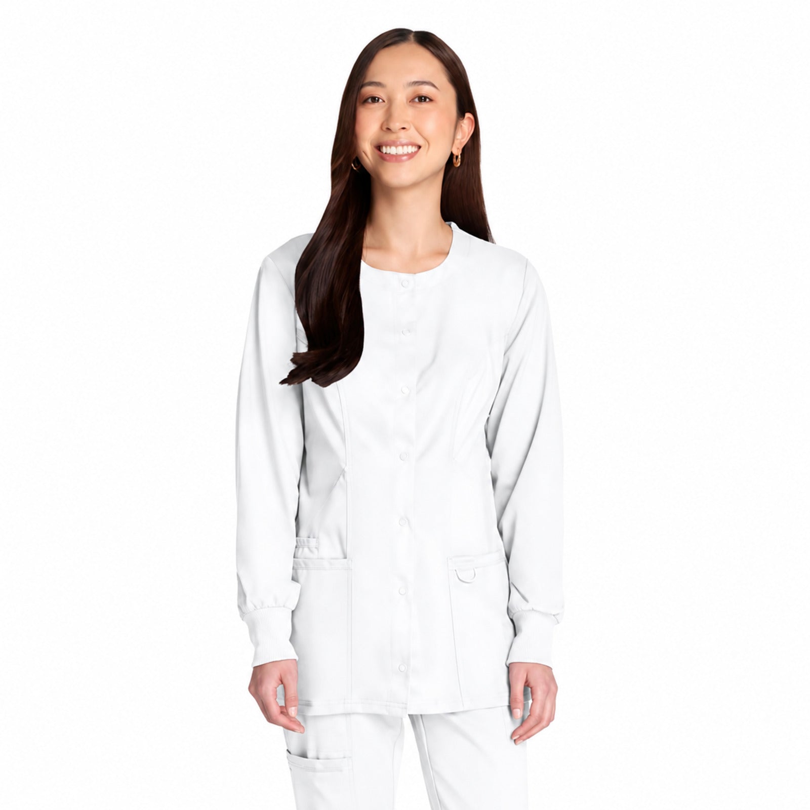 Chamarra médica Cherokee WW310 Revolution Blanca para mujer, vista 1 de la prenda | color:blanca