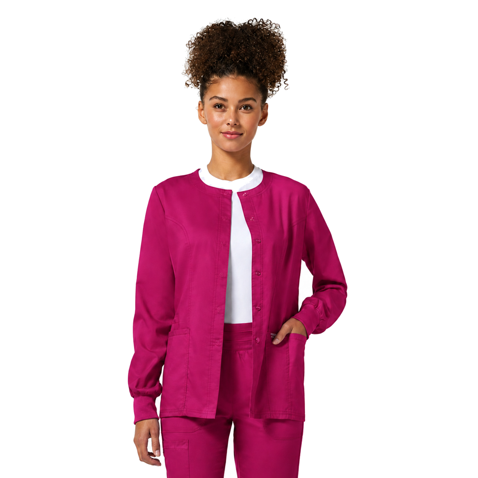 Chamarra médica Cherokee WW310 Revolution Electric Pink para mujer, vista 1 de la prenda | color:electric-pink