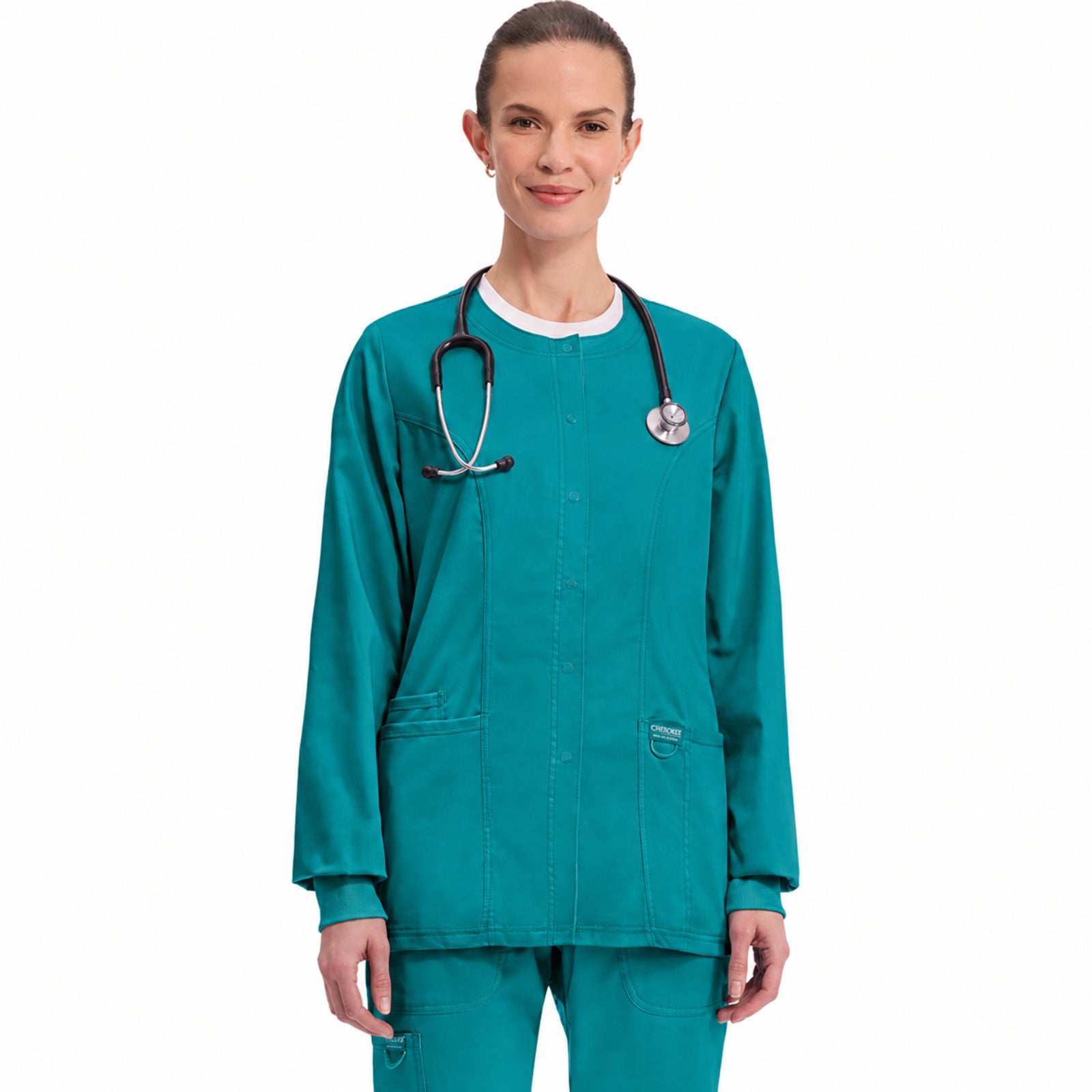Chamarra médica Cherokee WW310 Revolution Jade para mujer, vista 1 de la prenda | color:jade