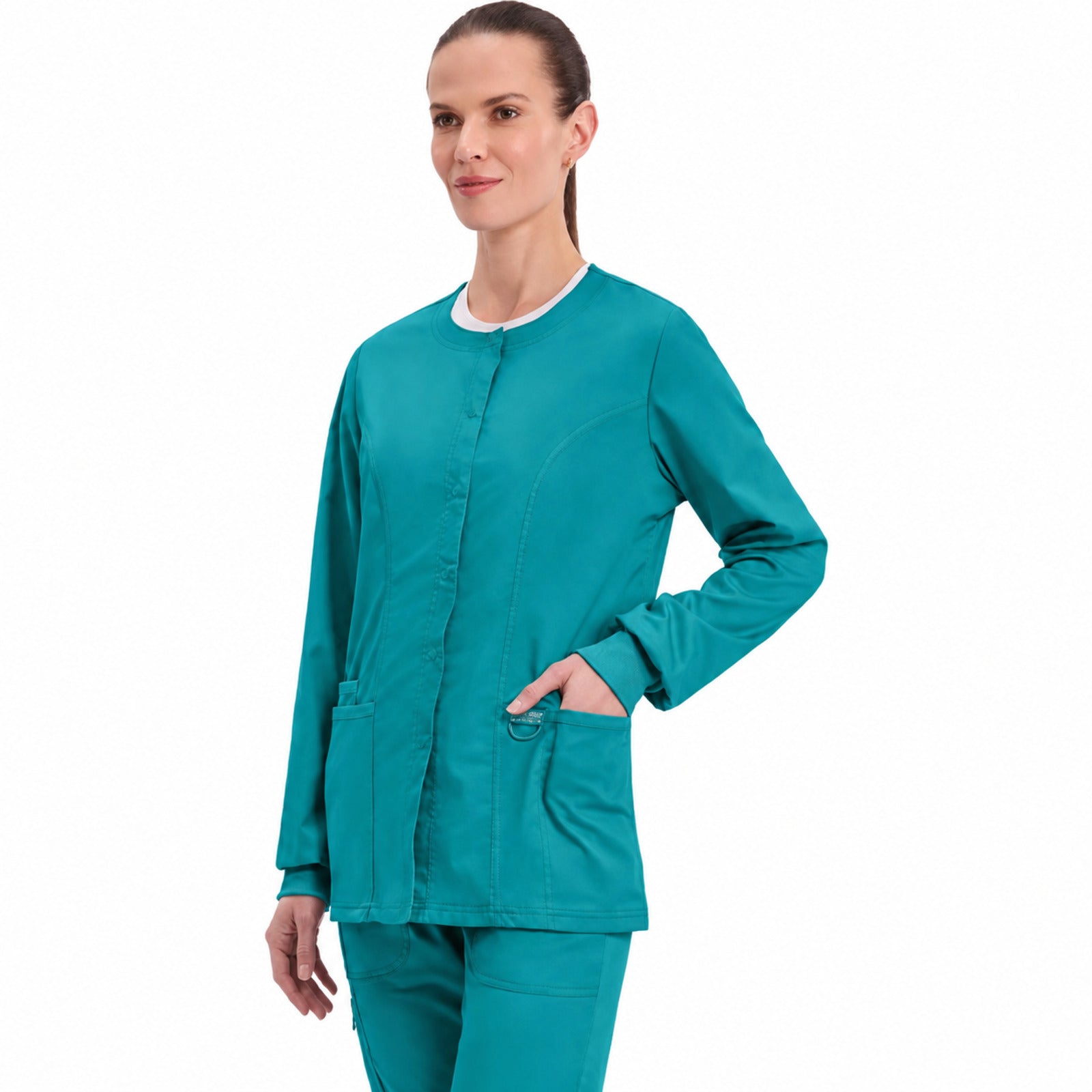 Chamarra médica Cherokee WW310 Revolution Jade para mujer, vista 2 de la prenda | color:jade