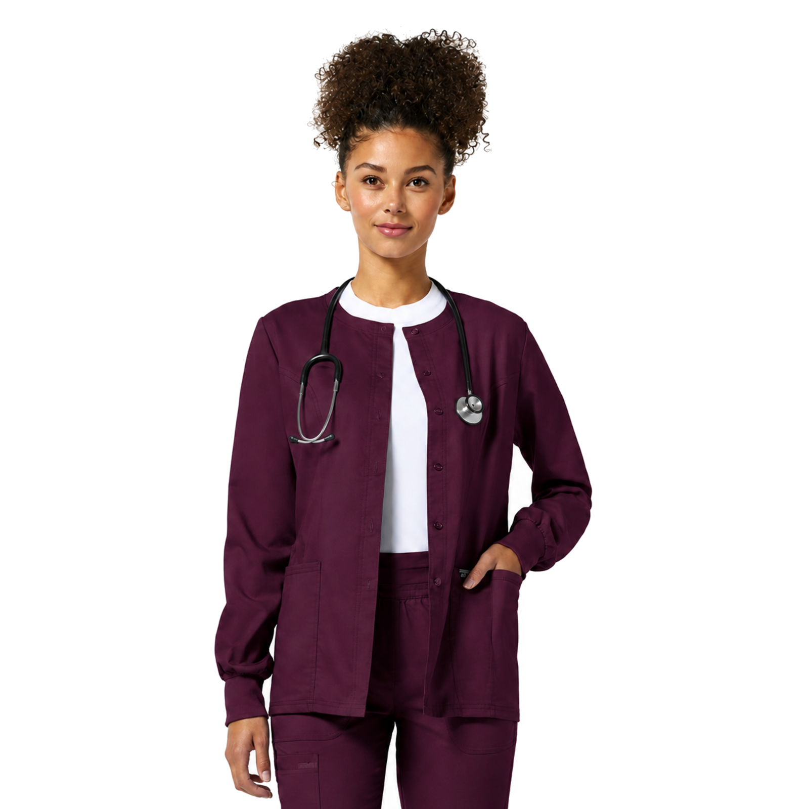 Chamarra médica Cherokee WW310 Revolution Vino para mujer, vista 1 de la prenda | color:vino