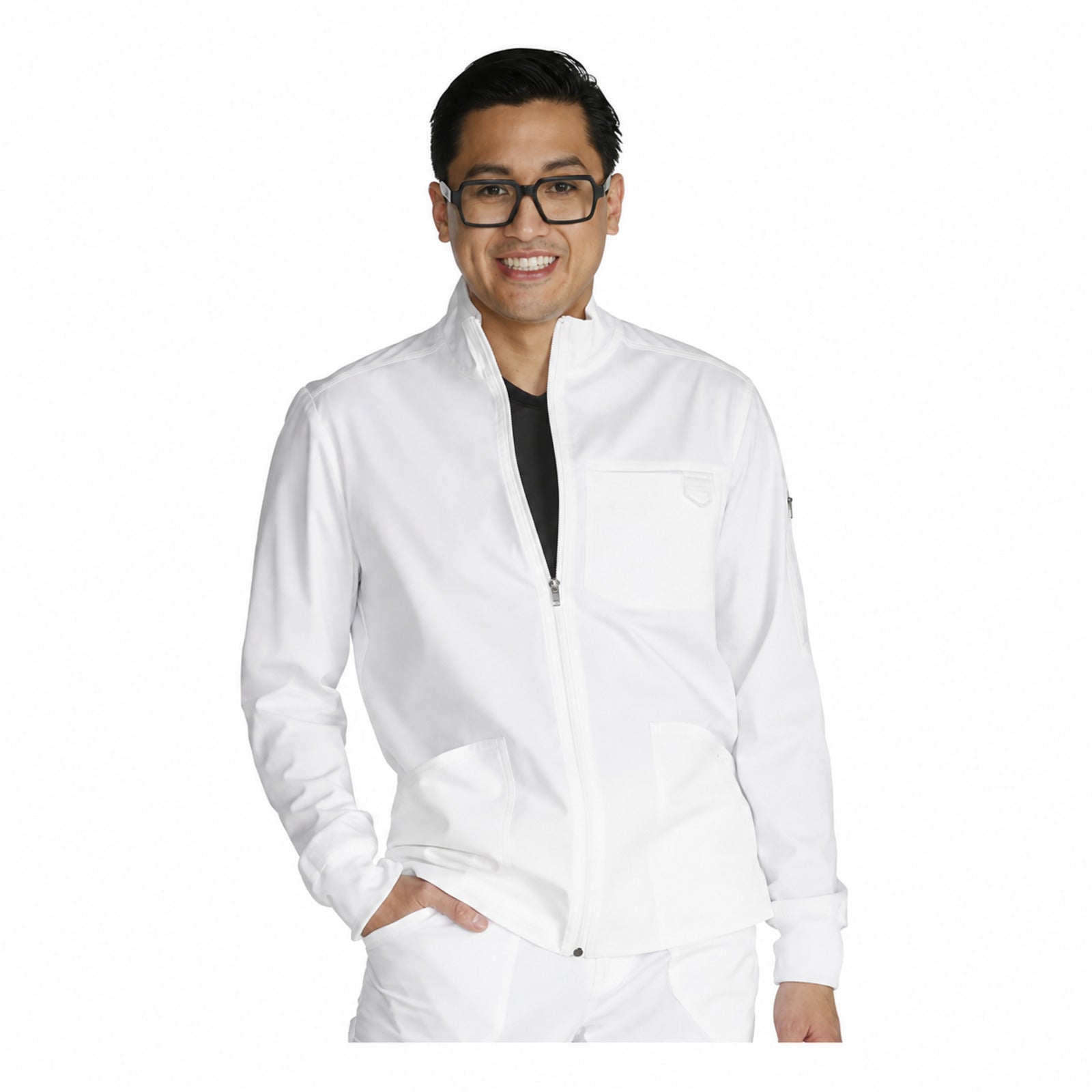 Chamarra médica Cherokee WW320 Revolution para hombre Blanca, vista 1 de la prenda | color:blanca