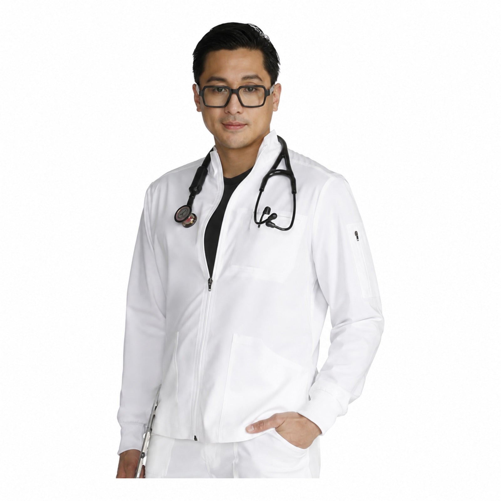 Chamarra médica Cherokee WW320 Revolution para hombre Blanca, vista 4 de la prenda | color:blanca