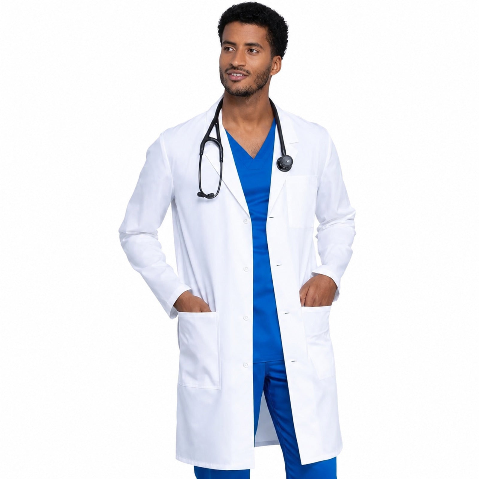 Bata médica repelente Cherokee WW410AB Workwear Revolution para hombre Blanca, vista 1 de la prenda | color:blanca