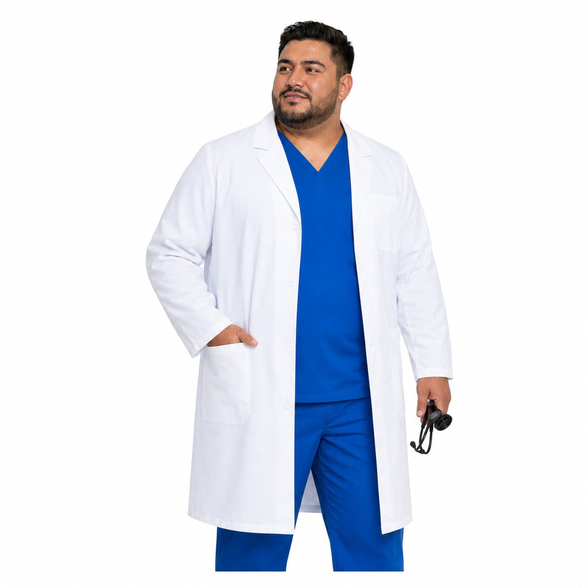 Bata médica repelente Cherokee WW410AB Workwear Revolution para hombre talla extra Blanca, vista 2 de la prenda | color:blanca