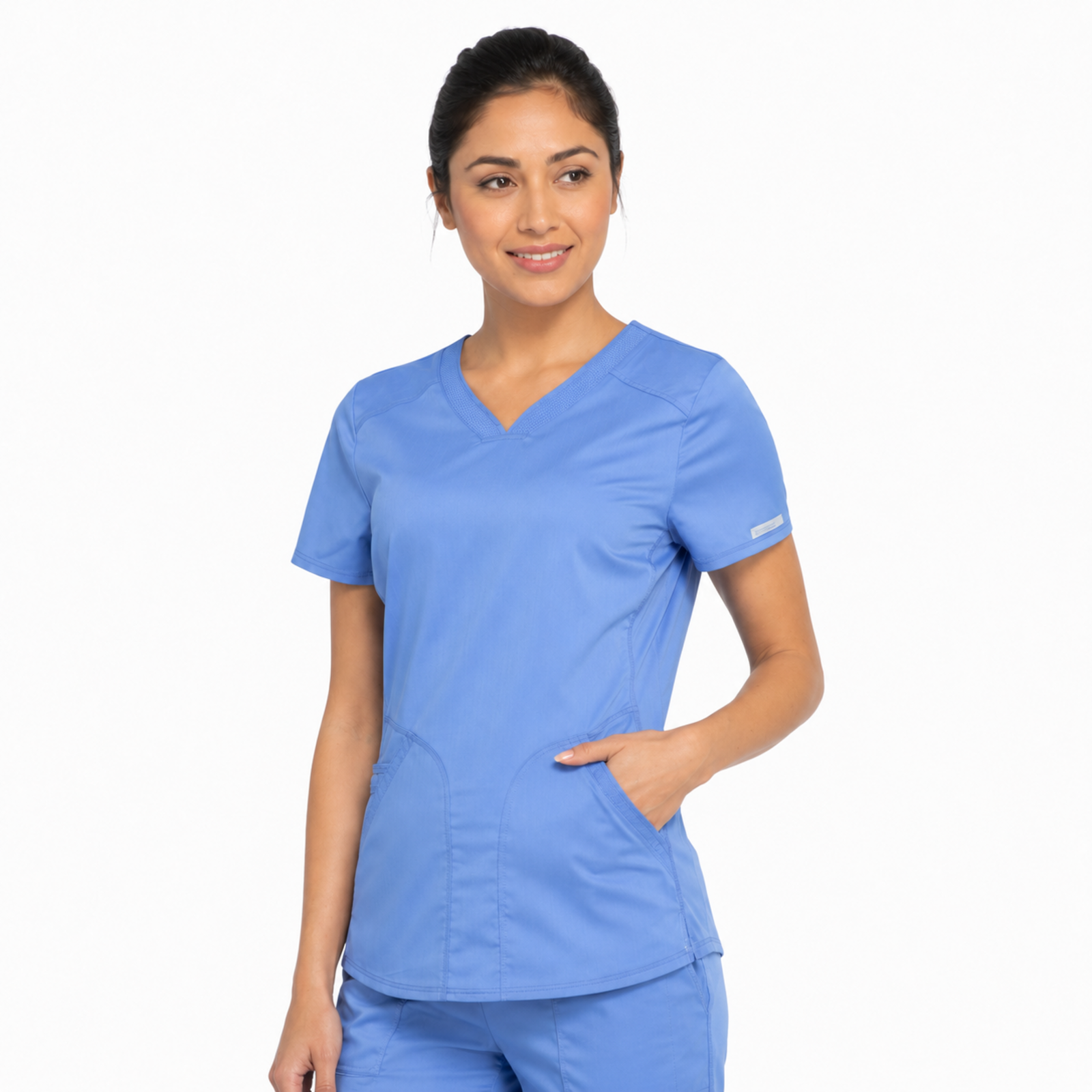 Filipina médica Cherokee WW601 azul cielo, vista lateral en modelo | color:azul-cielo