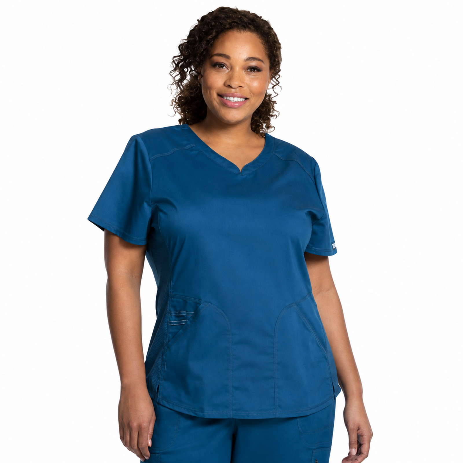 Filipina médica Cherokee WW601 azul caribe, vista frontal en modelo | color:azul-caribe