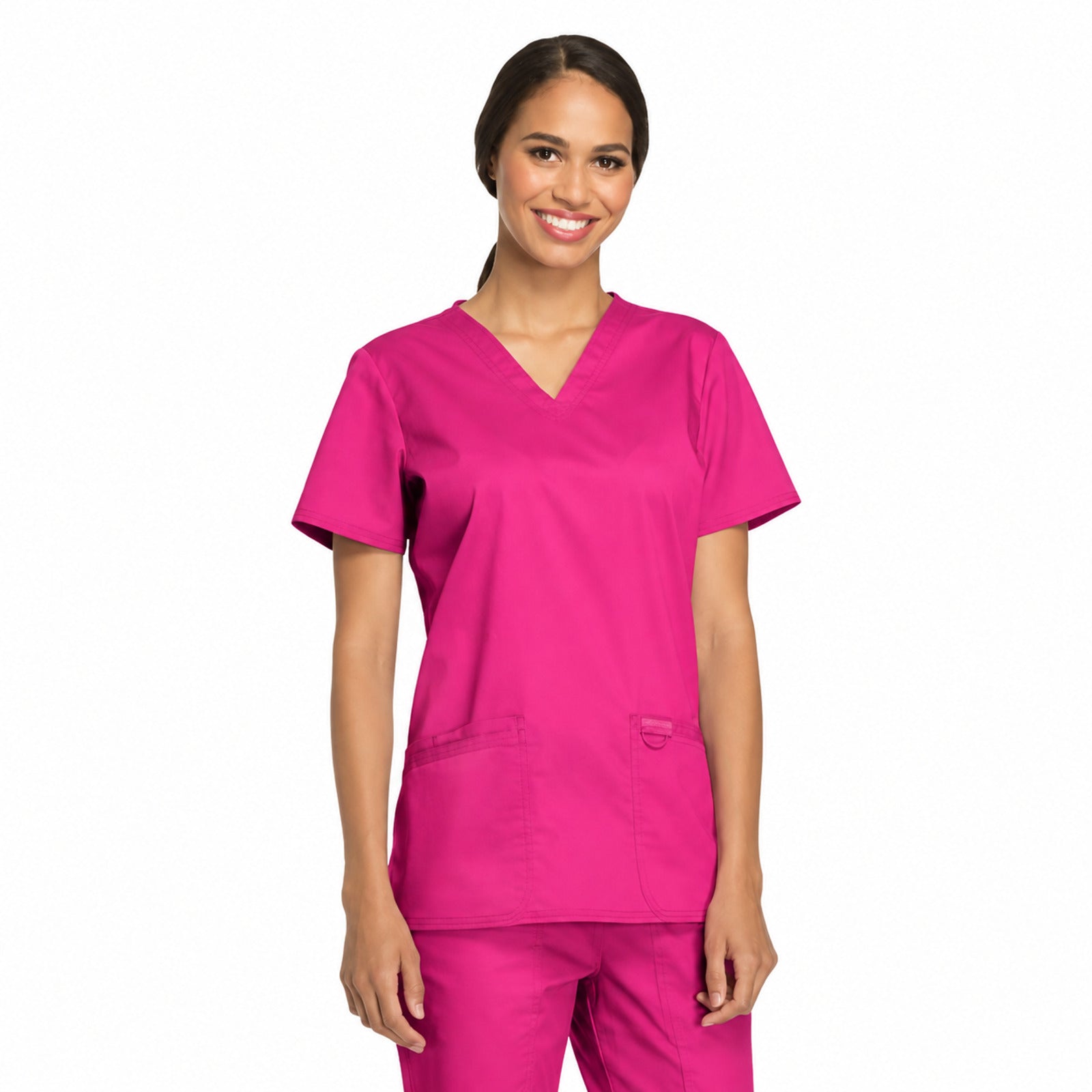 Filipina quirúrgica Cherokee WW620 Electric Pink, vista frontal en modelo | color:electric-pink