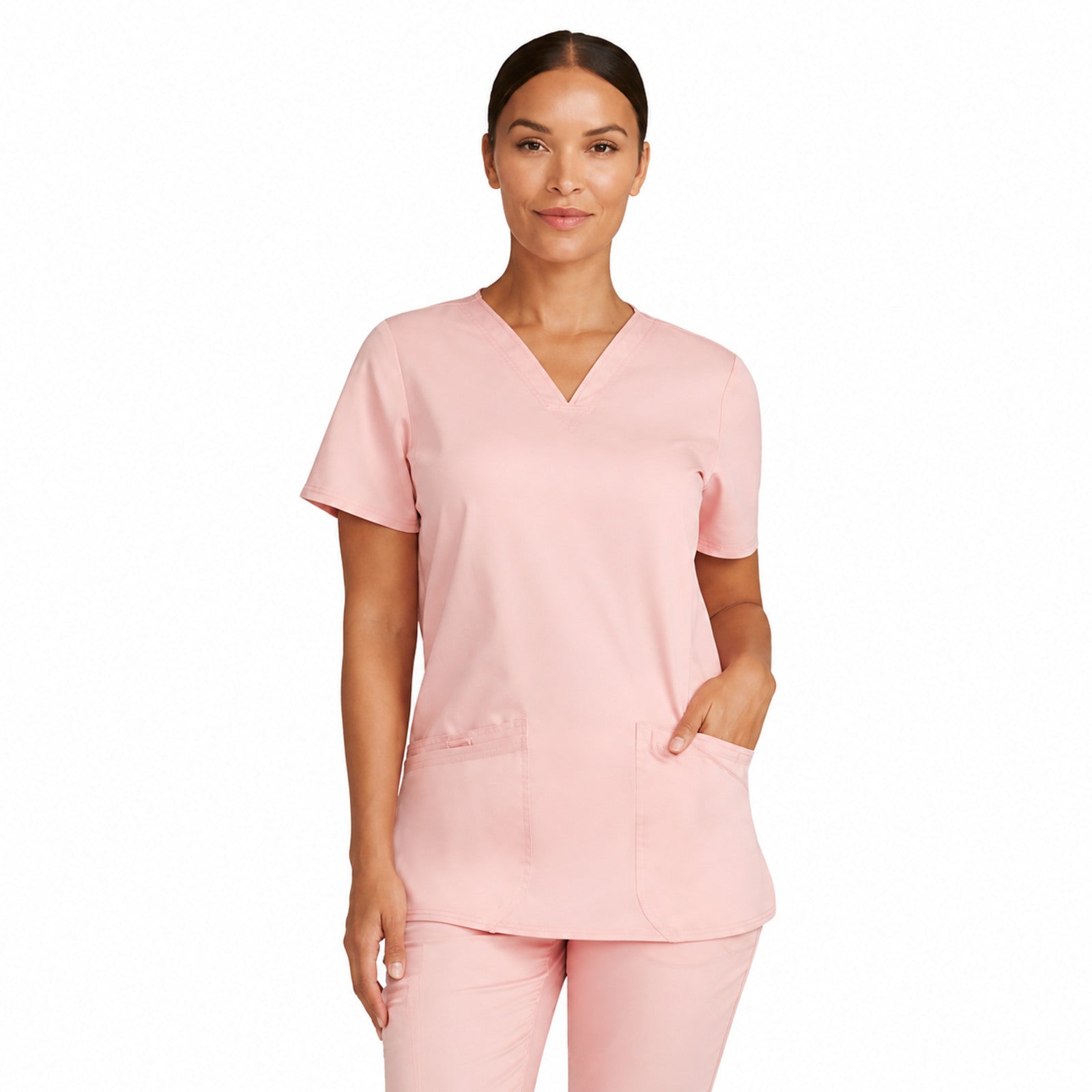 Filipina quirúrgica Cherokee WW620 Pink Essence, vista frontal en modelo | color:pink-essence