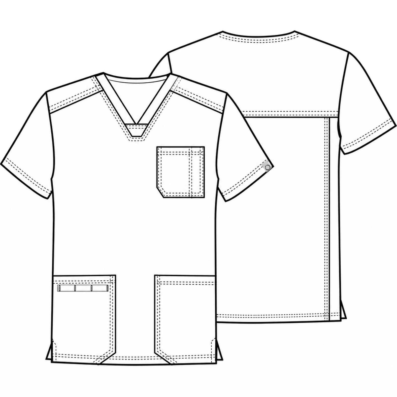 Filipina médica repelente Cherokee WW760 para hombre Negra, dibujo técnico de frente y espalda | color:negra
