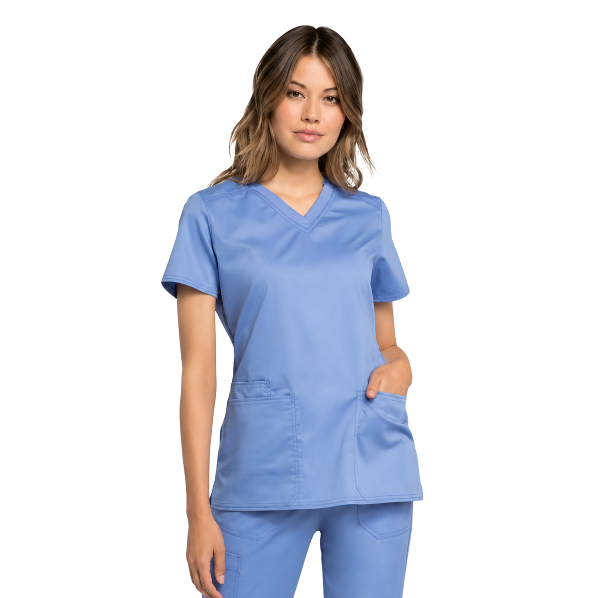 Filipina médica repelente Cherokee WW770 para mujer Azul cielo, vista frontal desde muslos | color:azul-cielo