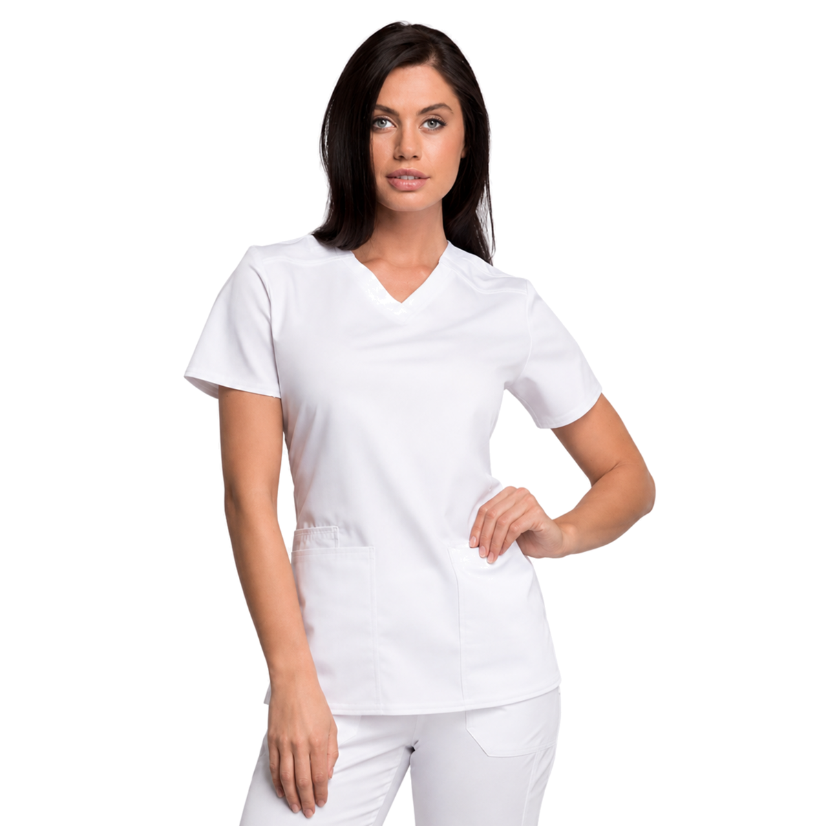 Filipina médica repelente Cherokee WW770 para mujer Blanca, vista frontal desde muslos | color:blanca