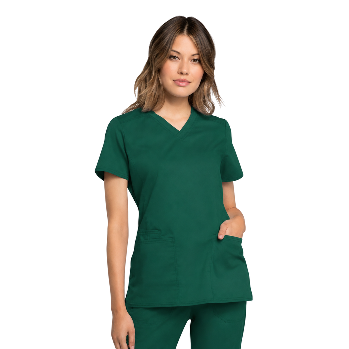 Filipina médica repelente Cherokee WW770 para mujer Hunter, vista frontal desde muslos | color:hunter