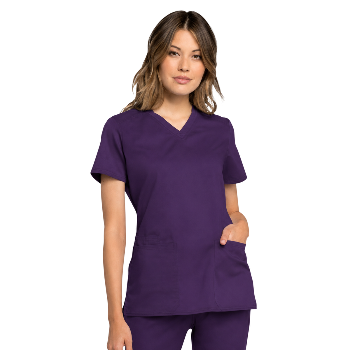 Filipina médica repelente Cherokee WW770 para mujer Morada, vista frontal desde muslos | color:morada