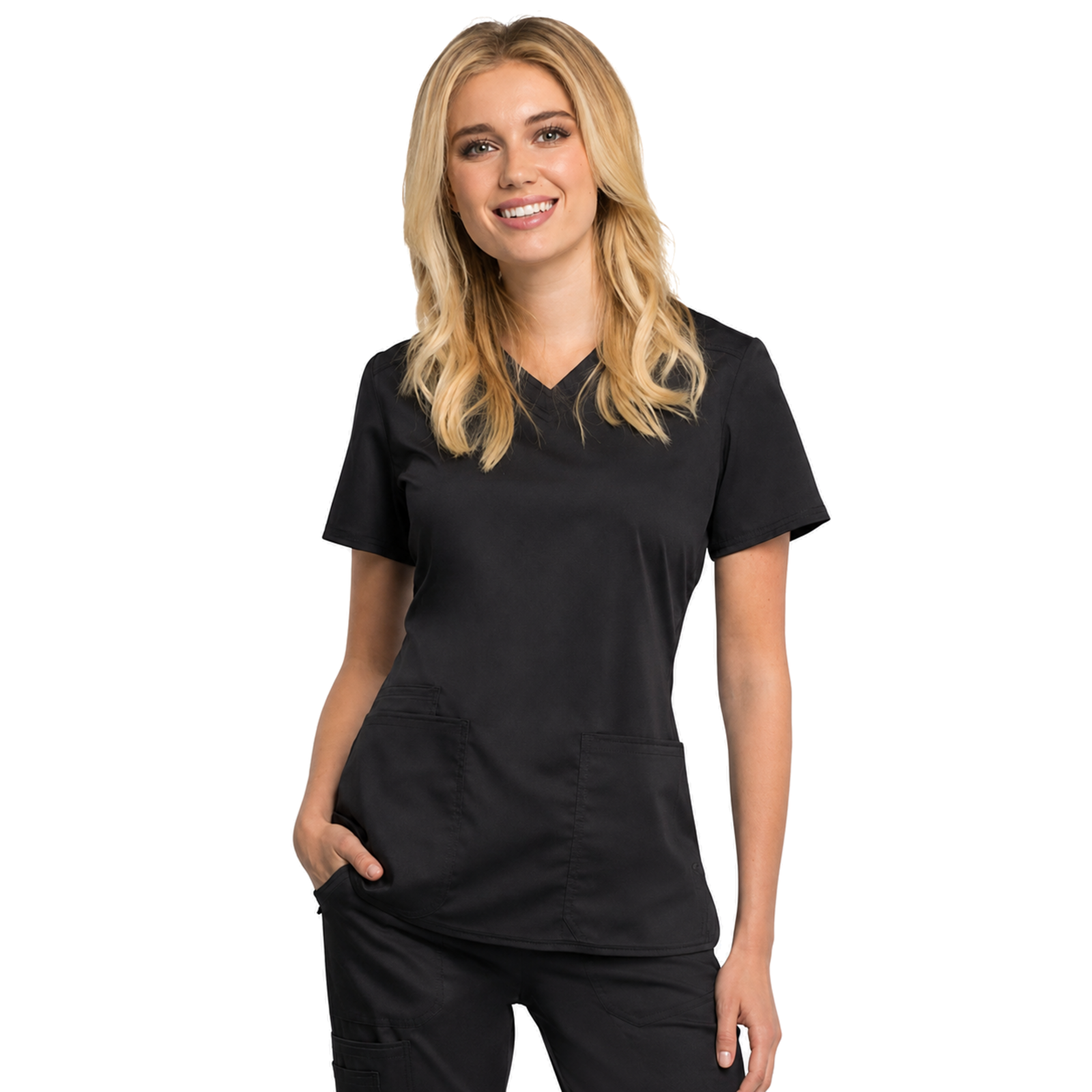 Filipina médica repelente Cherokee WW770 para mujer Negra, vista frontal desde muslos | color:negra