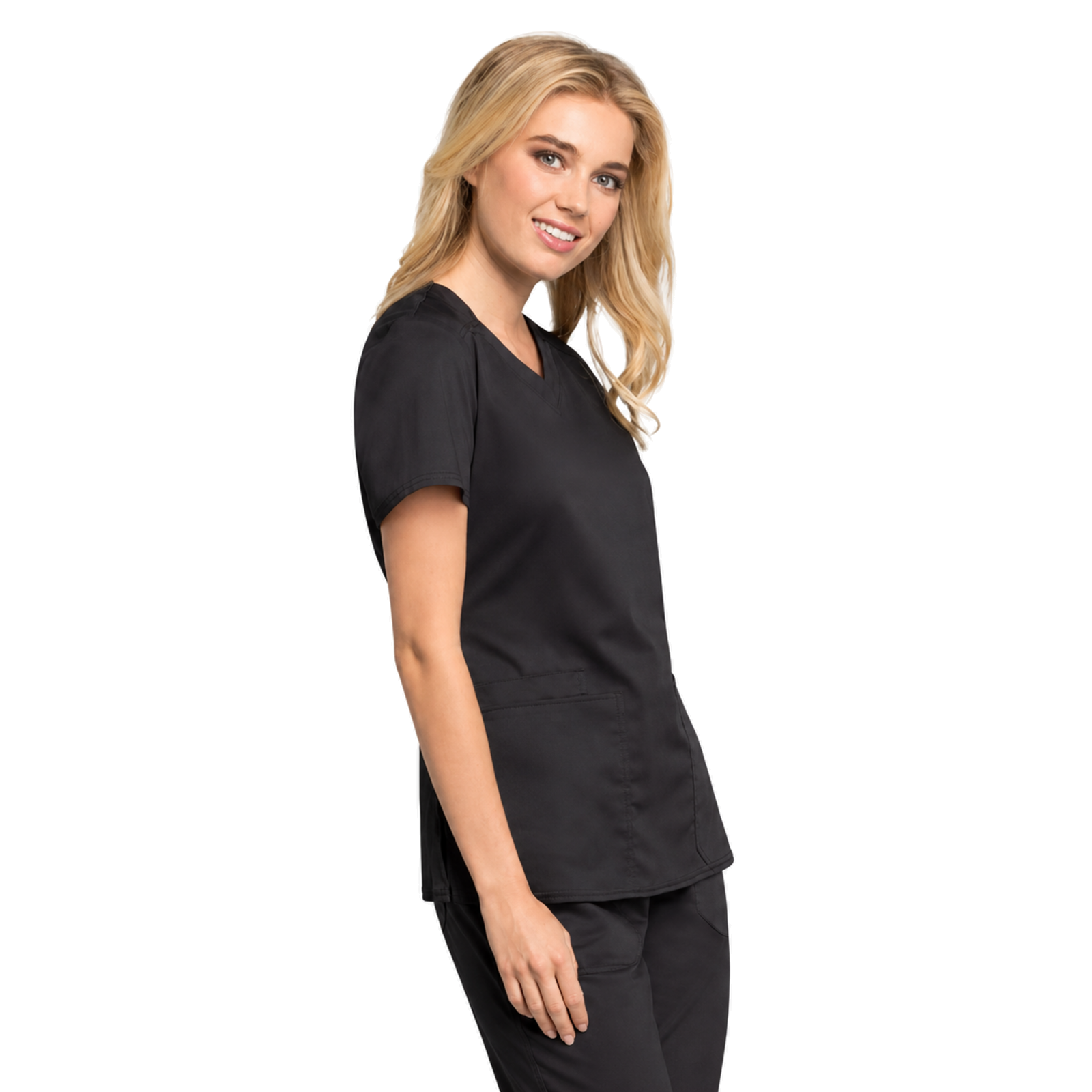 Filipina médica repelente Cherokee WW770 para mujer Negra, vista tres cuartos desde muslos | color:negra