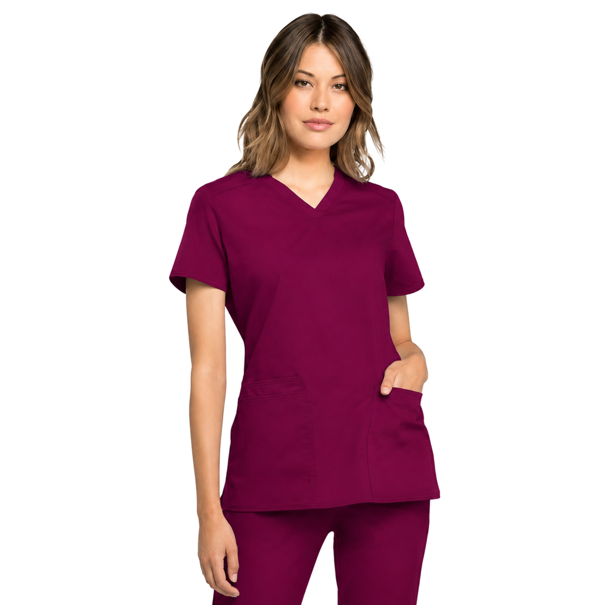 Filipina médica repelente Cherokee WW770 para mujer Vino, vista frontal desde muslos | color:vino