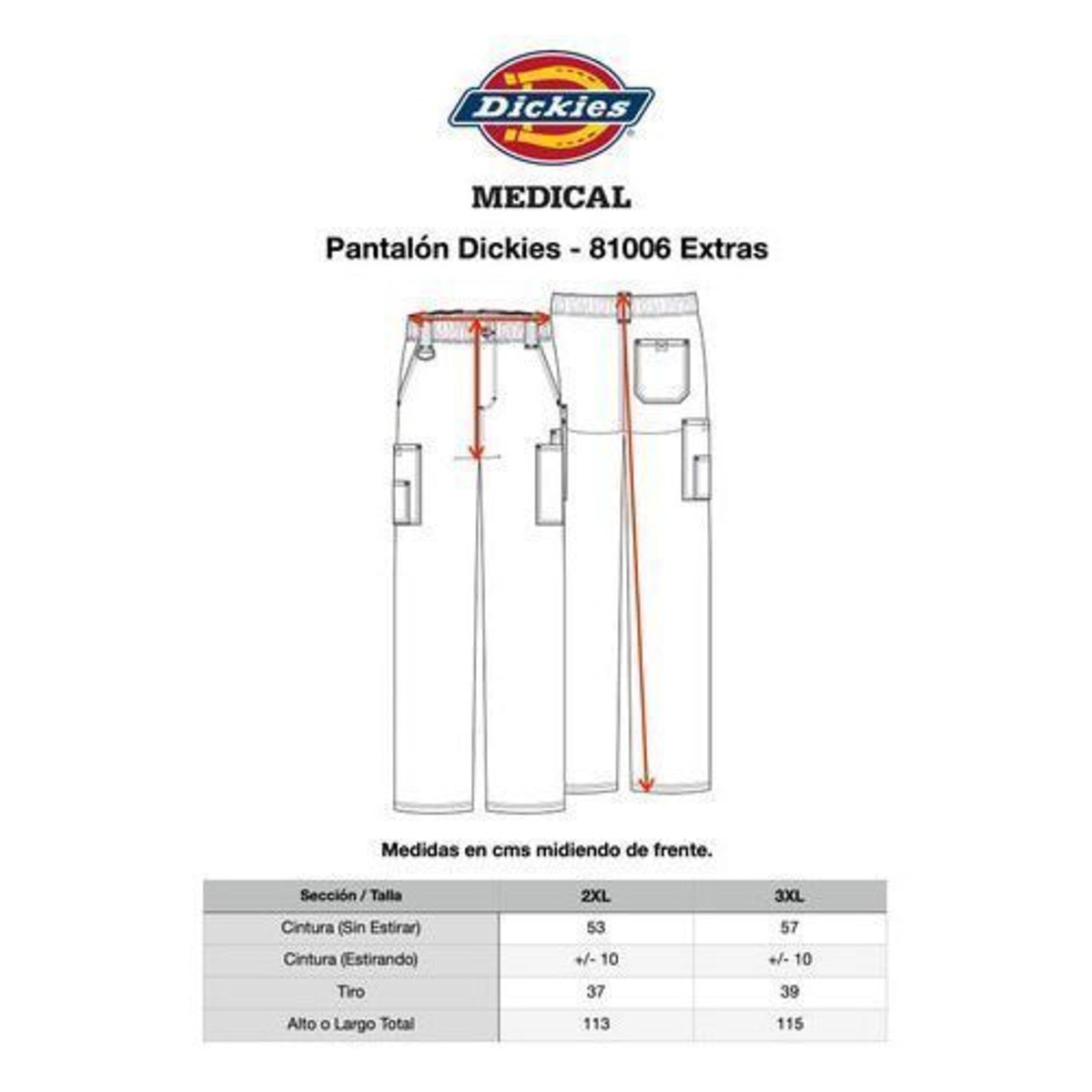 Pantalón quirúrgico Dickies 81006 para hombre talla extra Azul Caribe, ficha técnica | color:azul-caribe
