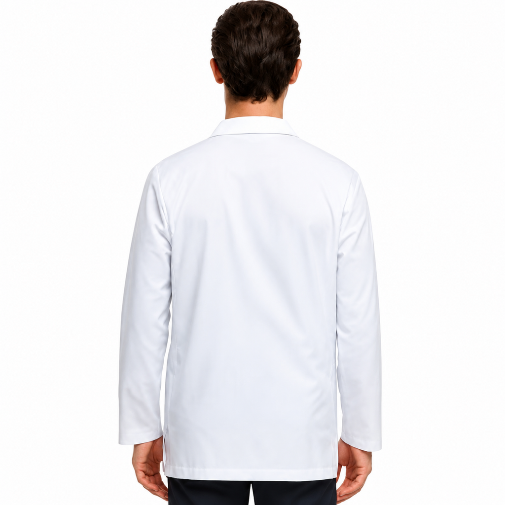 Bata médica Dickies 81404 para hombre blanca, vista posterior