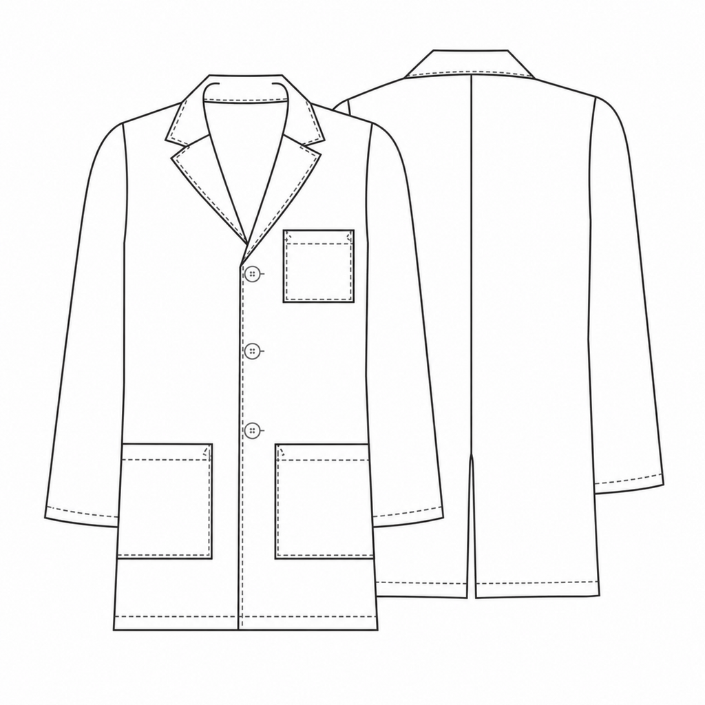 Bata médica Dickies 81404 para hombre blanca, ficha técnica frontal y posterior