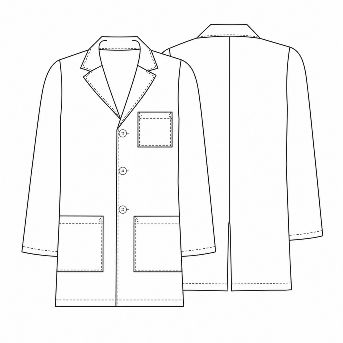 Bata médica Dickies 81404 para hombre blanca, ficha técnica frontal y posterior | color:blanca