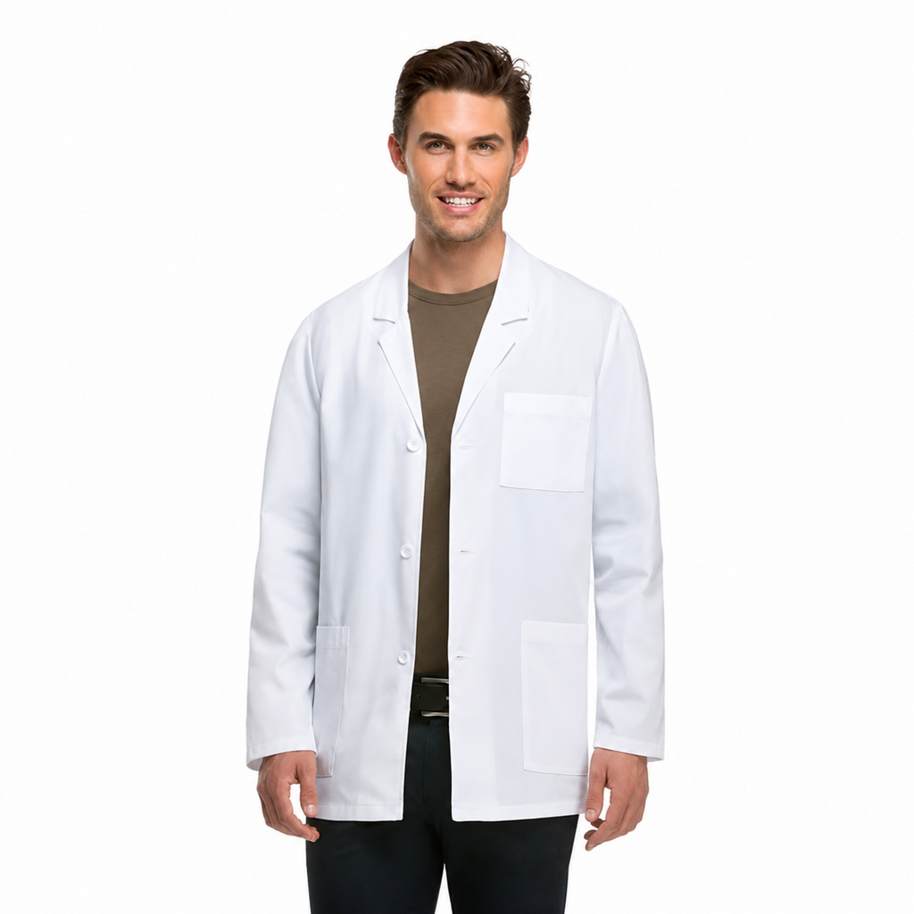 Bata médica Dickies 81404 para hombre blanca, vista frontal