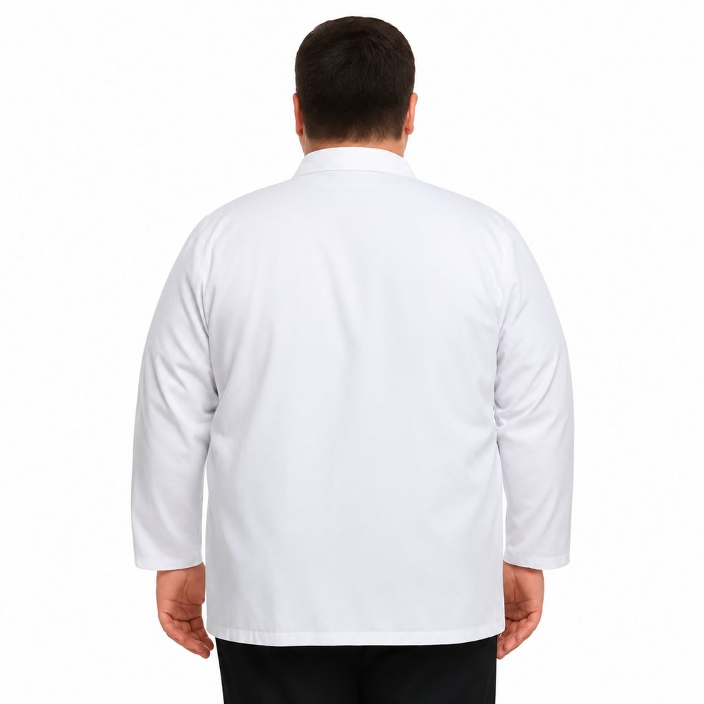 Bata médica Dickies 81404 para hombre talla extra blanca, vista posterior