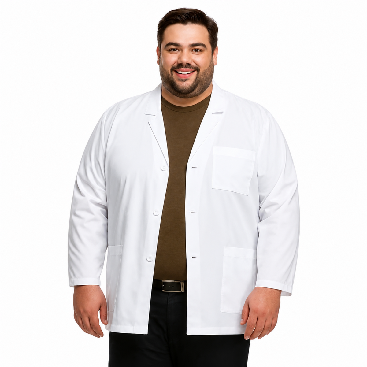 Bata médica Dickies 81404 para hombre talla extra blanca, vista frontal | color:blanca